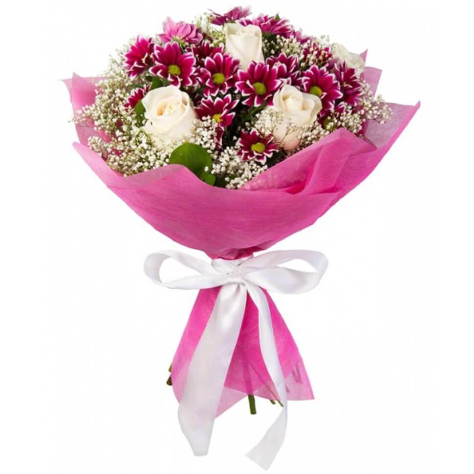 Букет Цветов Из Роз И Хризантем
